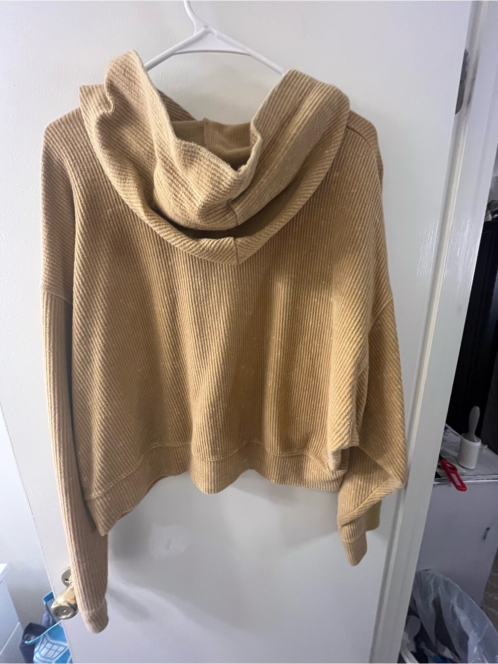 PINK Women's Cozy Ribbed Hooded Sweater - Camel - Picture 3 of 4